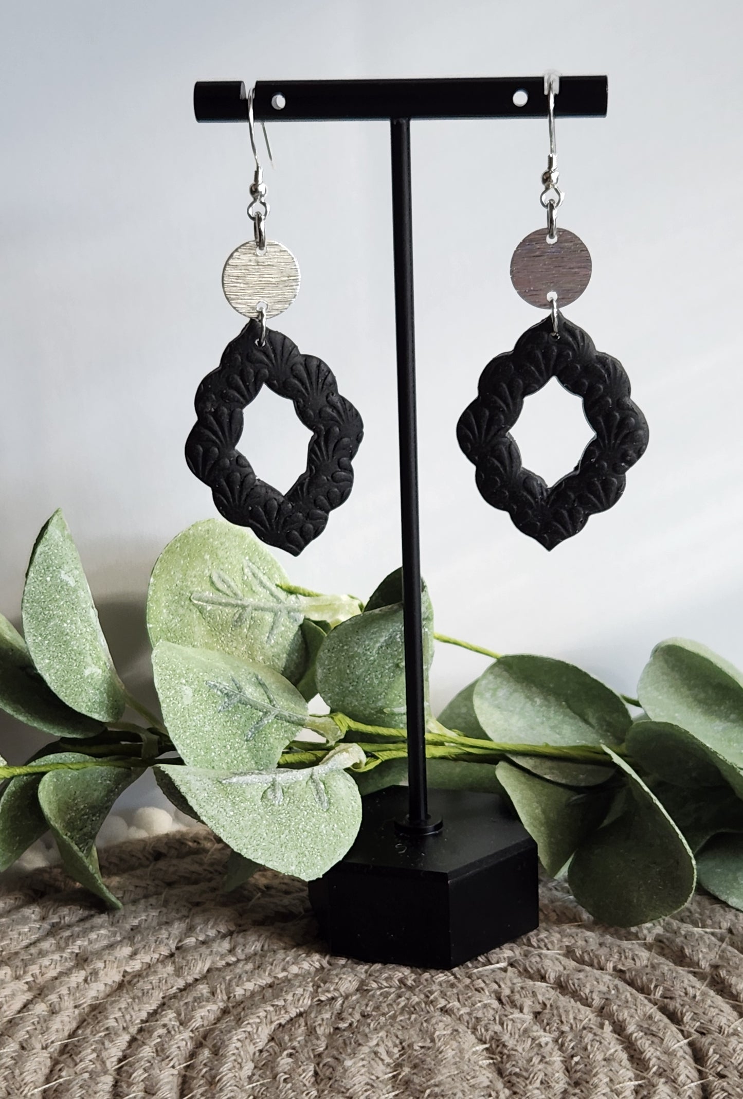 Black Oval Scallop Dangles