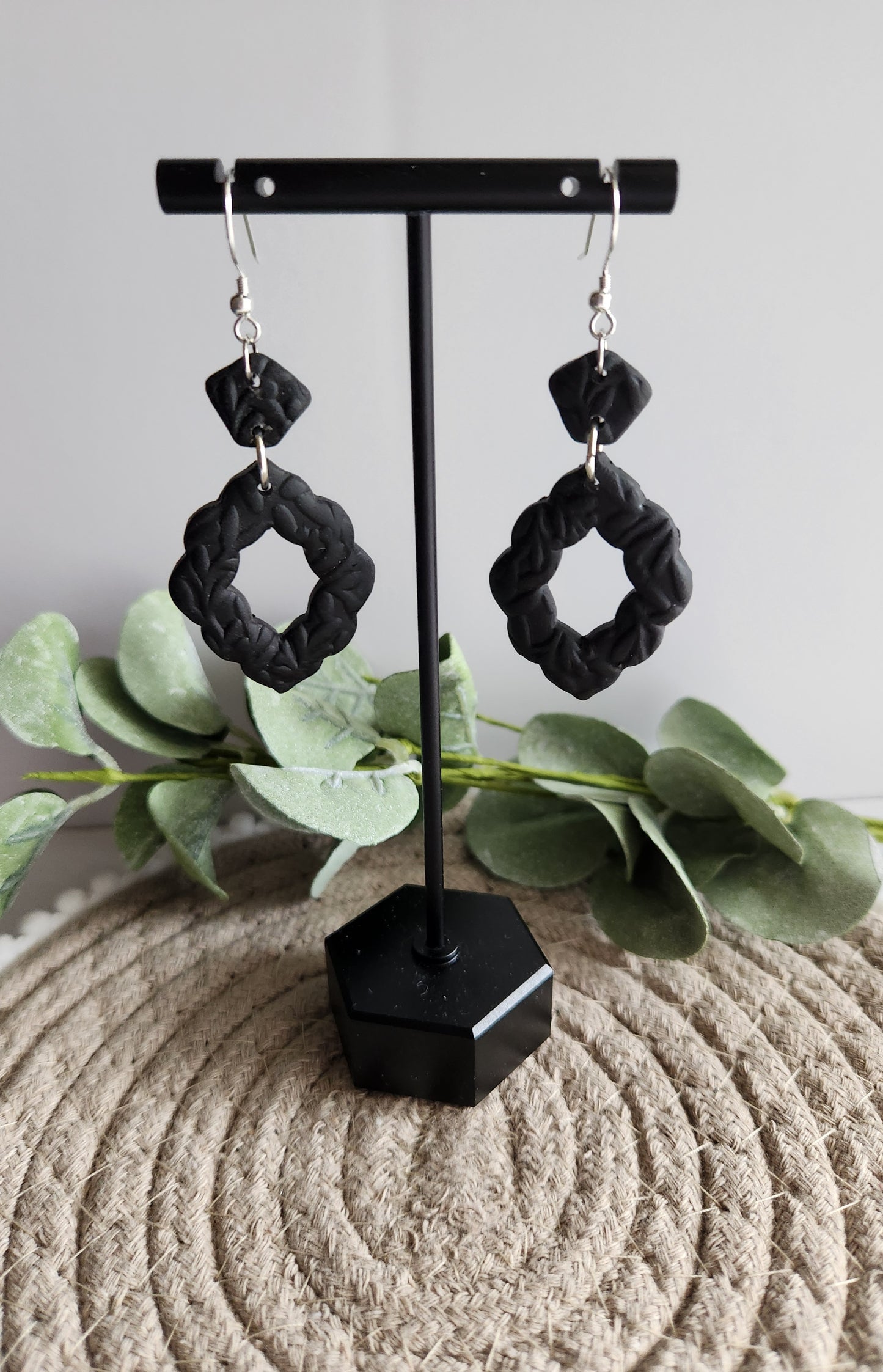 Black Pentagon and Oval Scallop Dangles