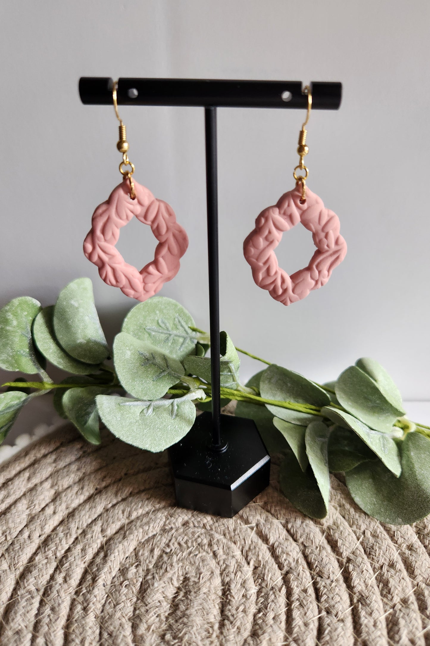 Pink Oval Scalloped Dangles