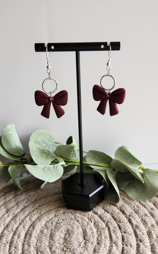 Burgundy Bow Dangles