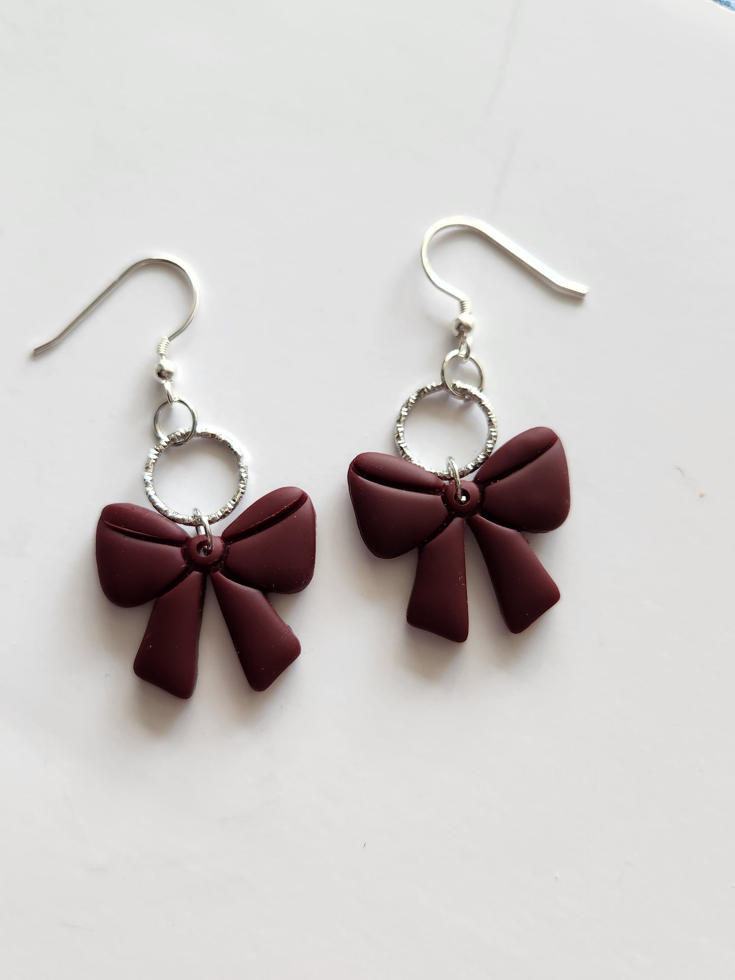 Burgundy Bow Dangles