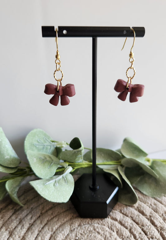 Burgundy Mini Bow Dangles