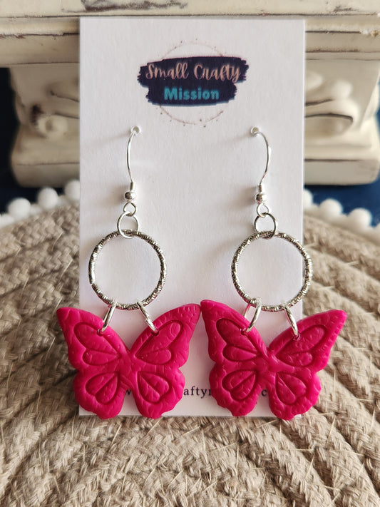 Dark Pink Butterfly Dangles