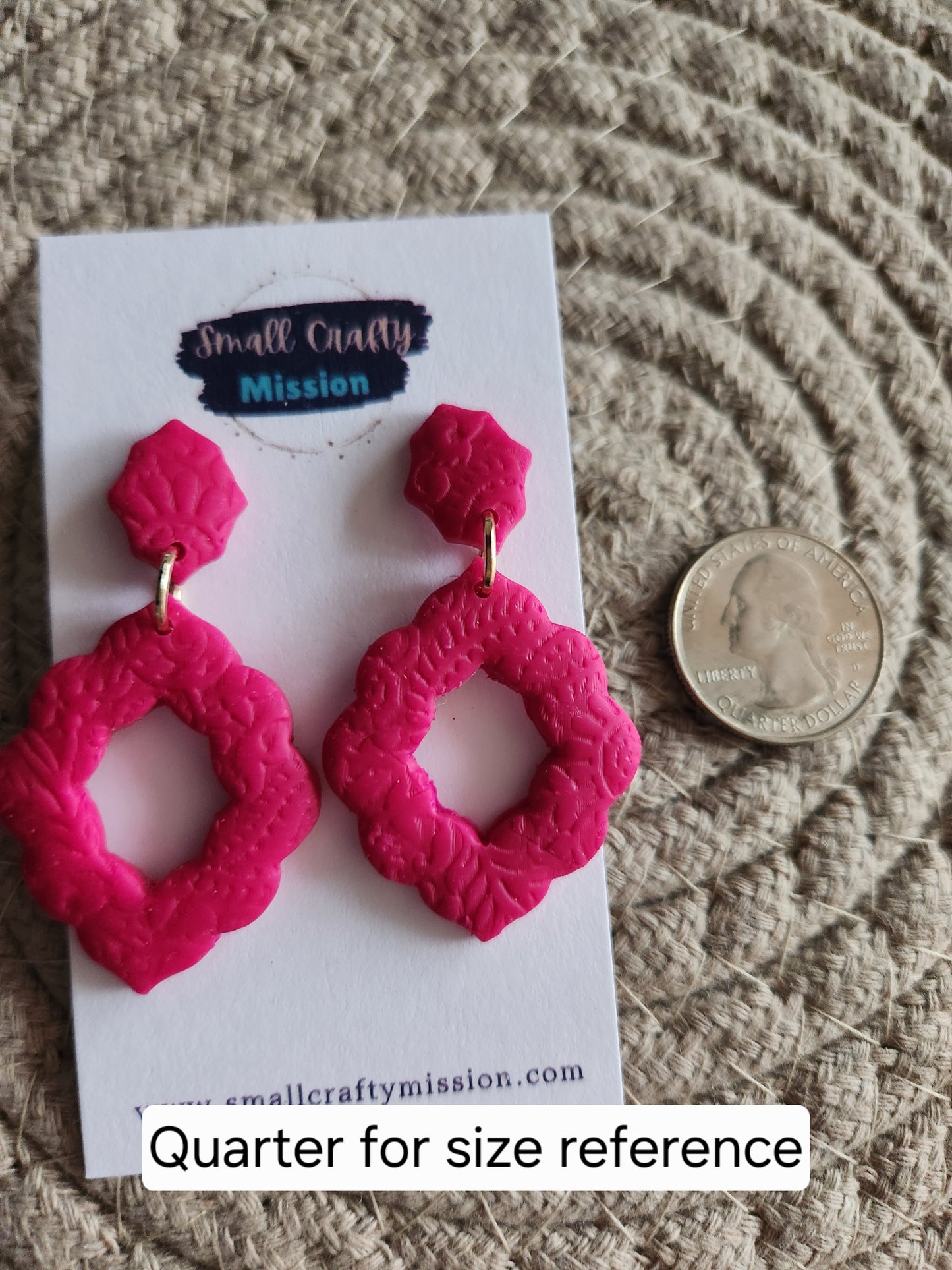 Dark Pink Scalloped Dangle Earrings
