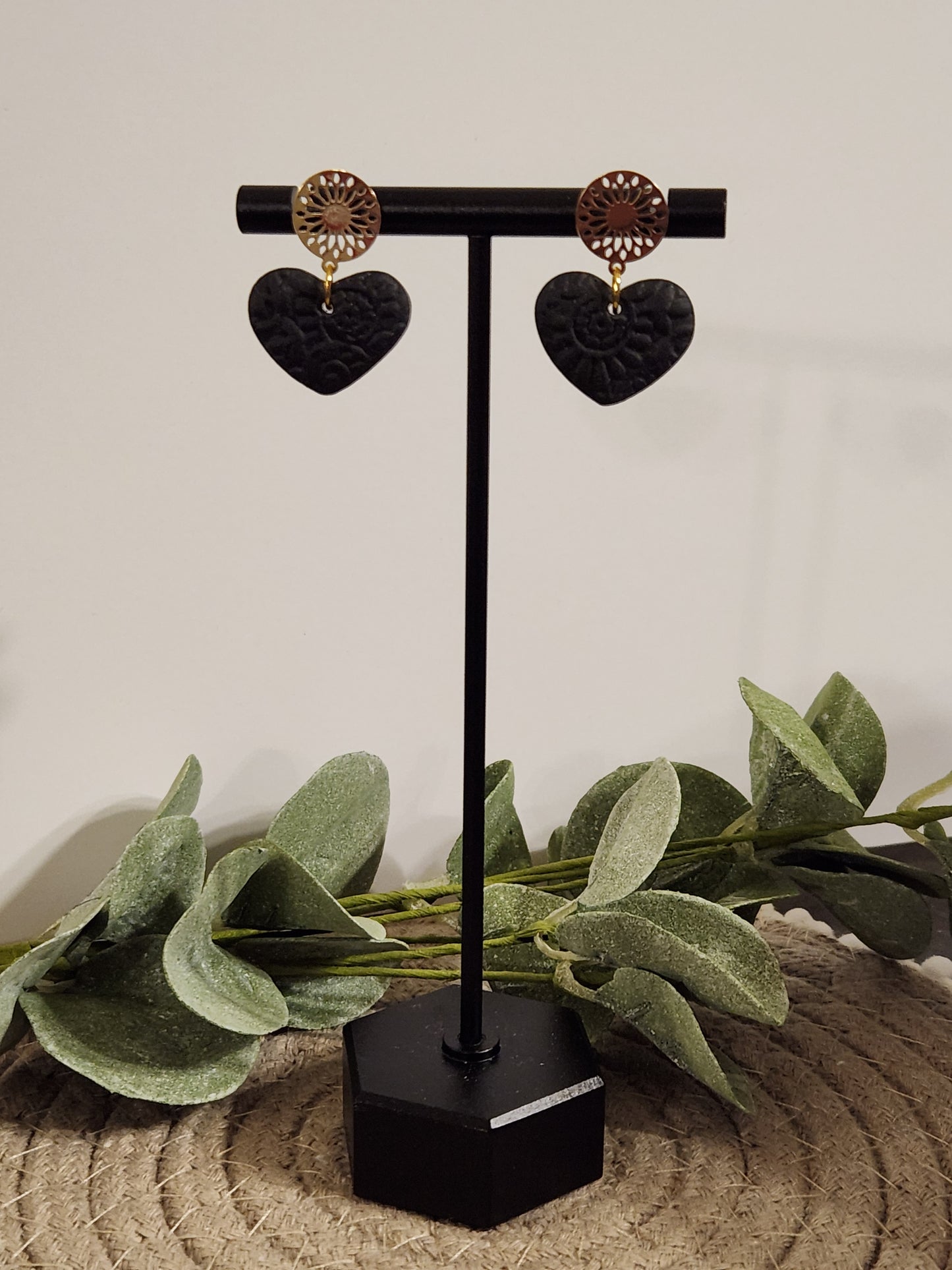 Golden Black Heart Dangles