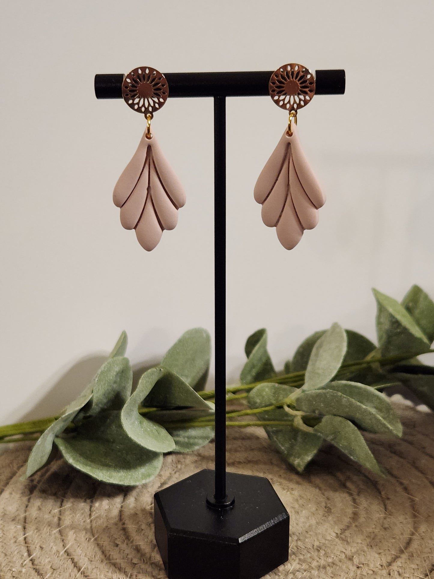 Golden Pink Leaf Dangle Earrings