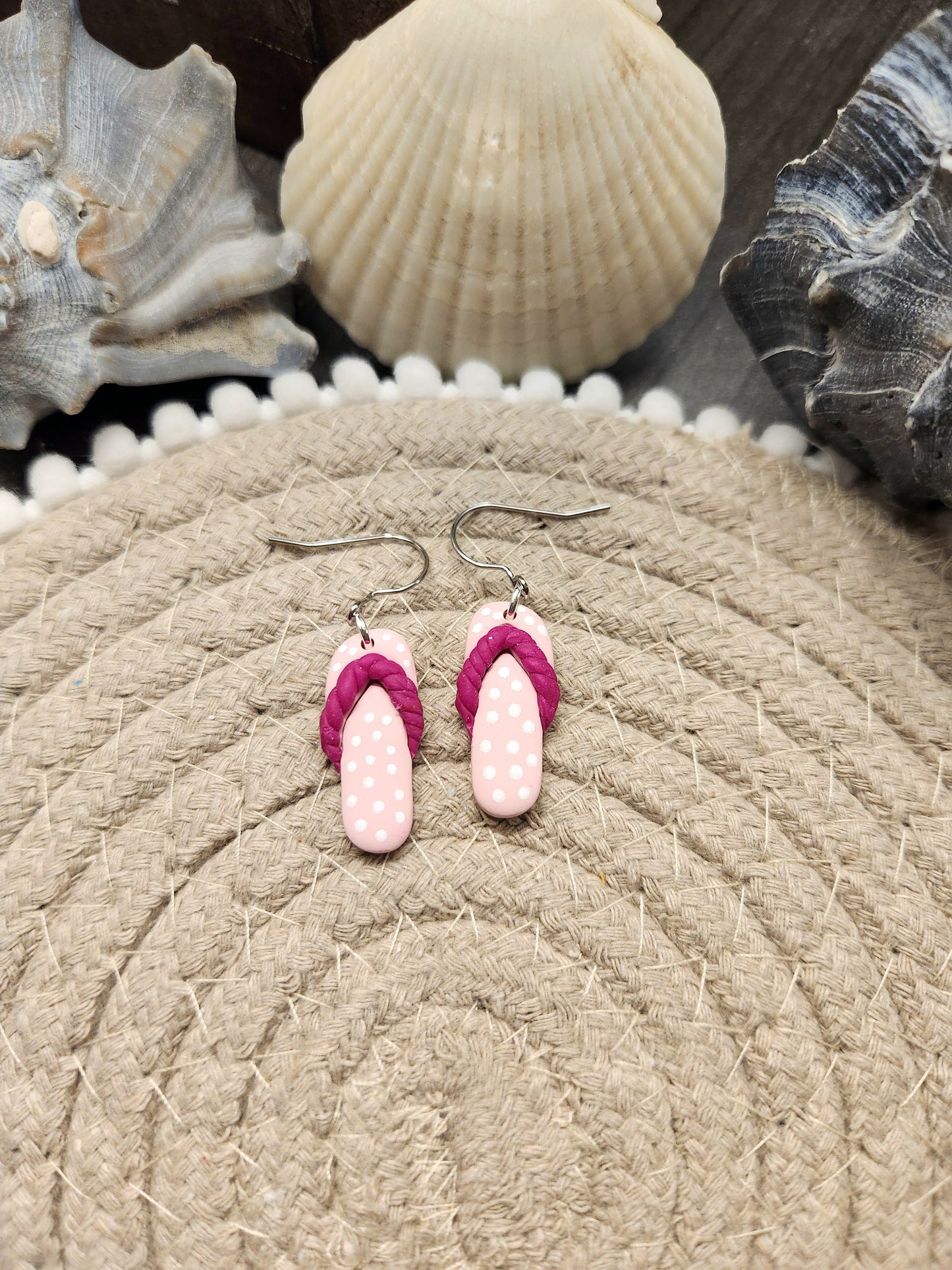 Pink and White Polka Dot Flip Flop Dangles