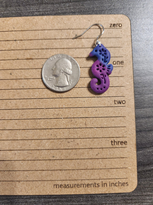 Purple Floral Seahorse Dangles