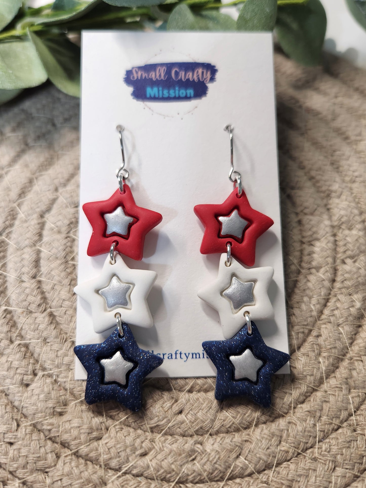 Red White Blue Star Dangle Earrings
