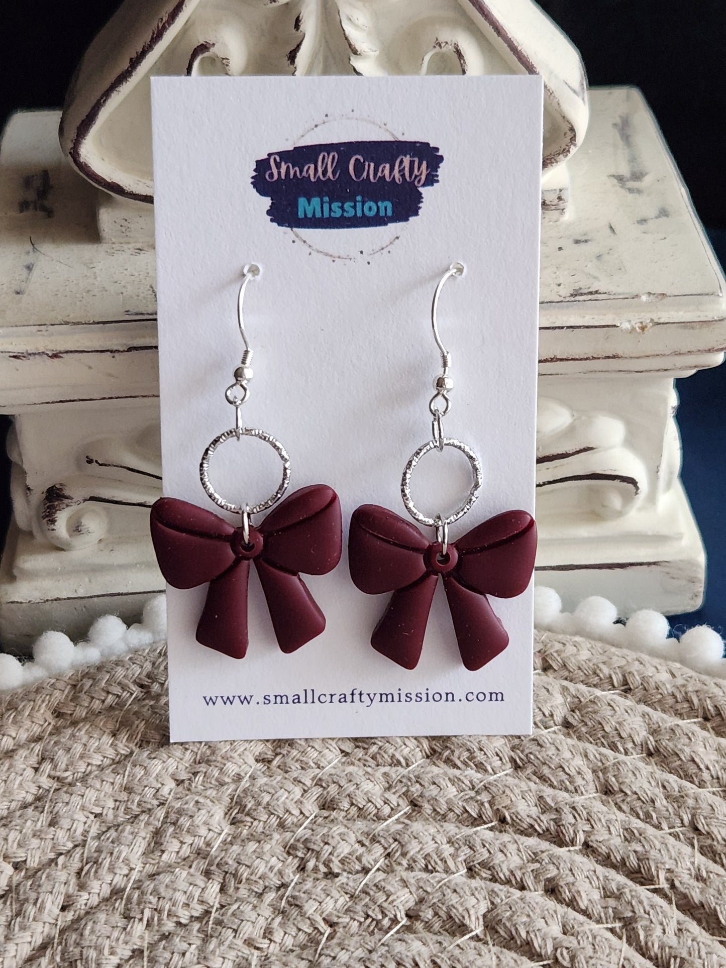 Burgundy Bow Dangles