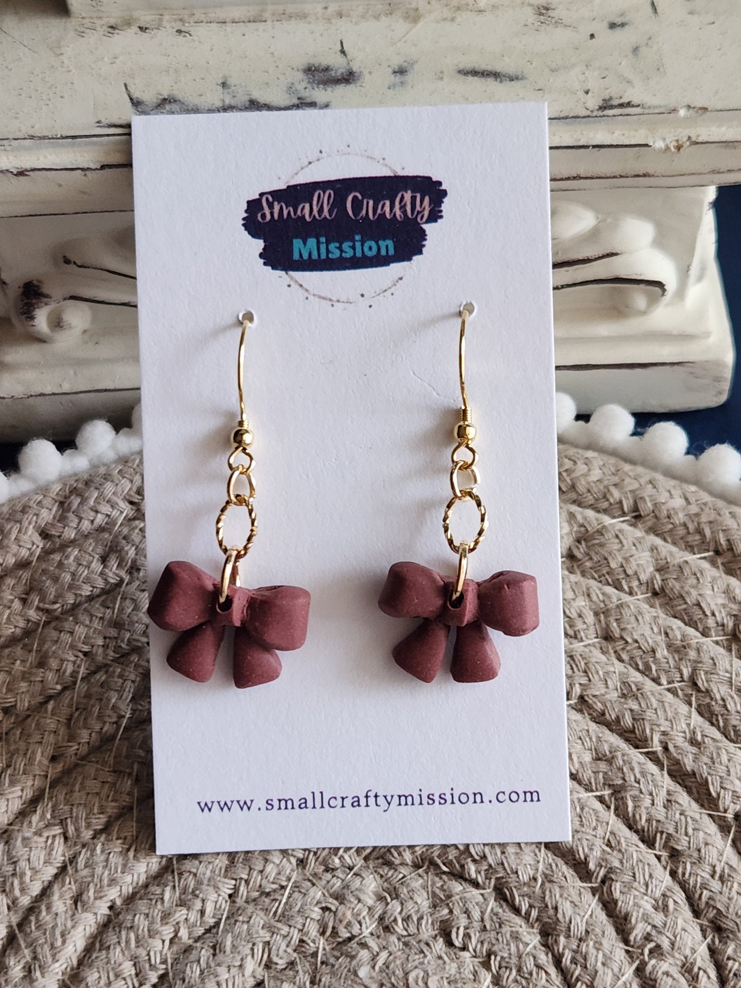 Burgundy Mini Bow Dangles
