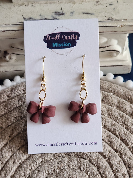 Burgundy Mini Bow Dangles