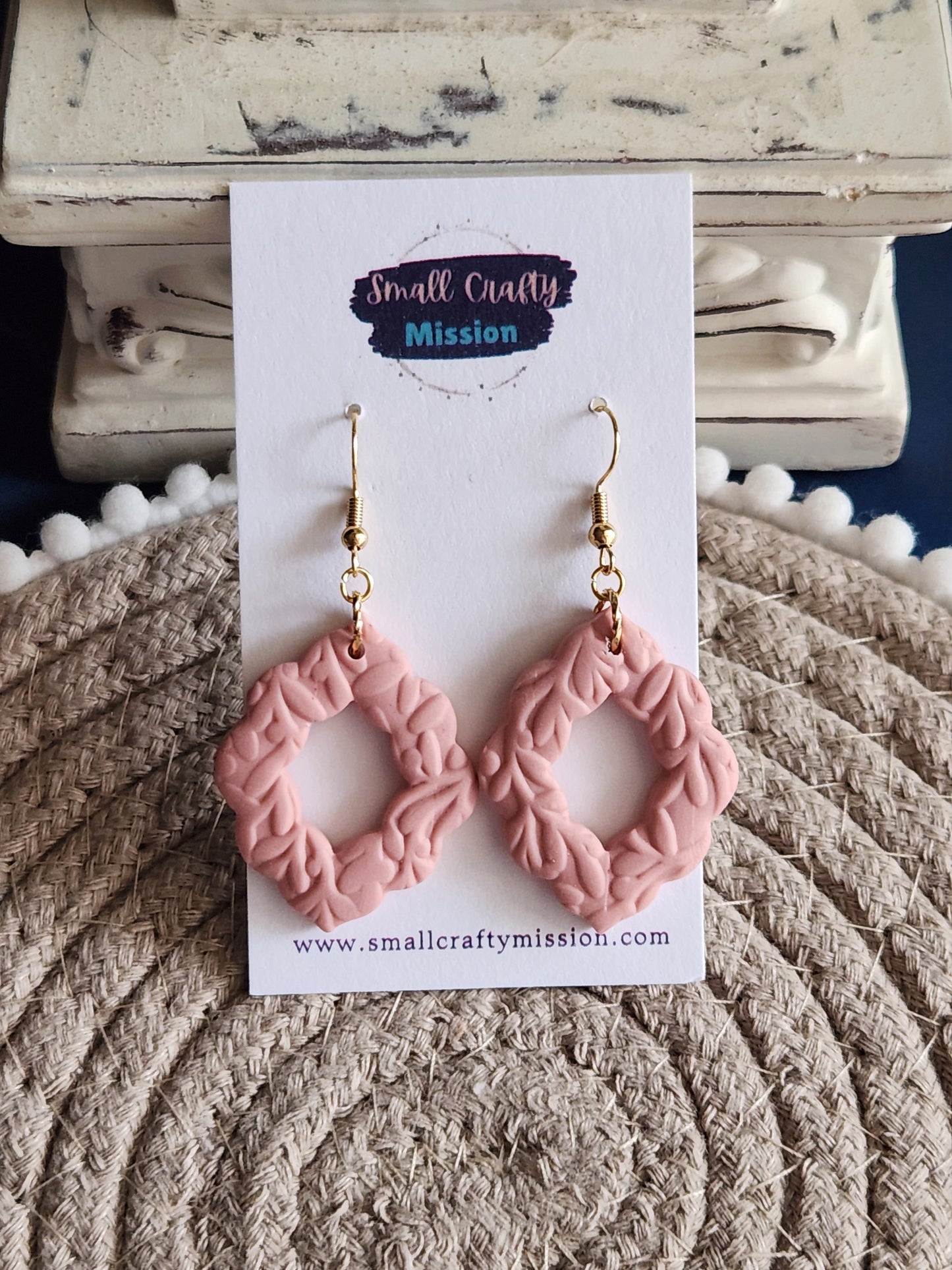 Pink Oval Scalloped Dangles