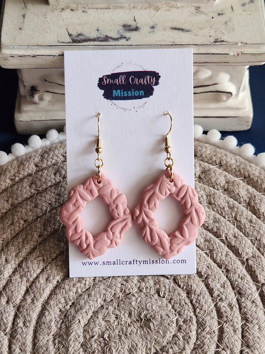 Pink Oval Scalloped Dangles