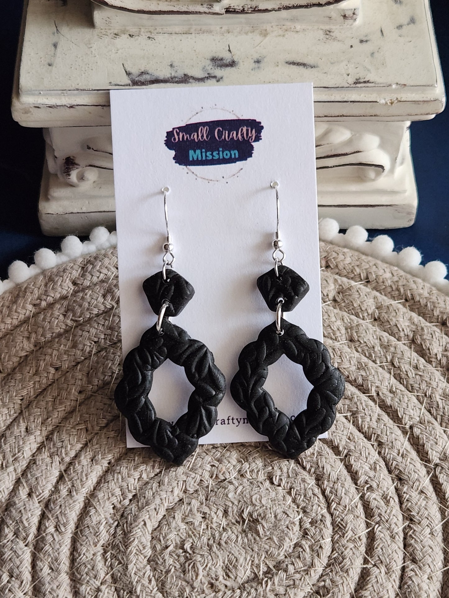 Black Pentagon and Oval Scallop Dangles