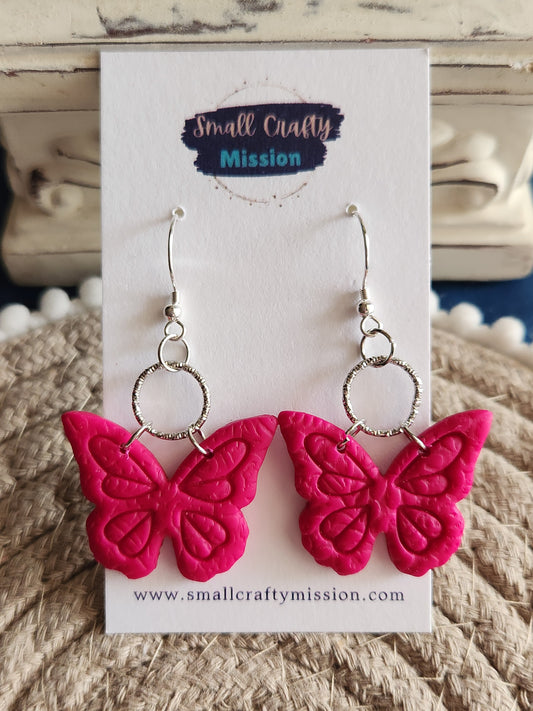 Dark Pink Butterfly Dangles