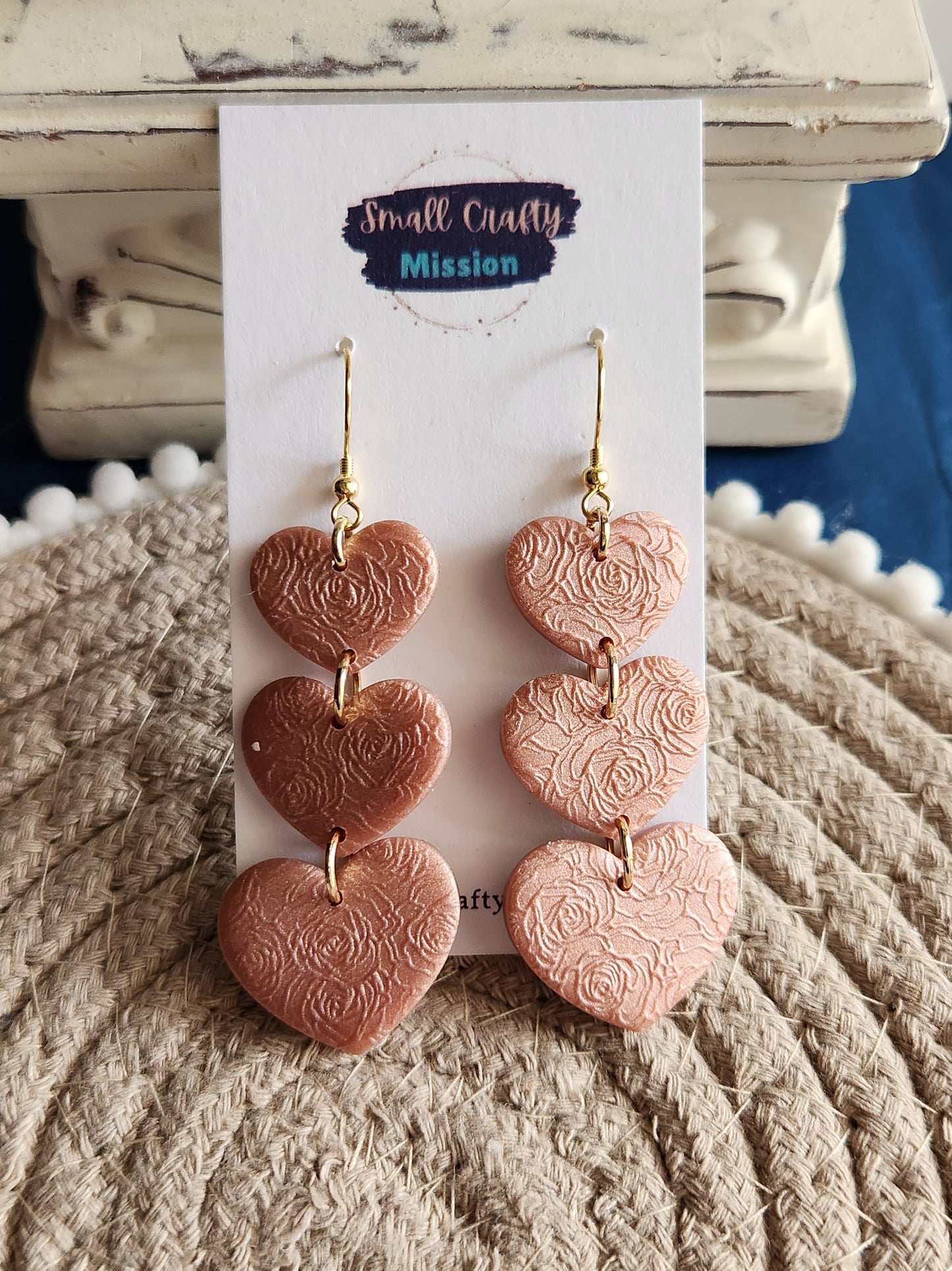 Pink Rose Heart Dangles