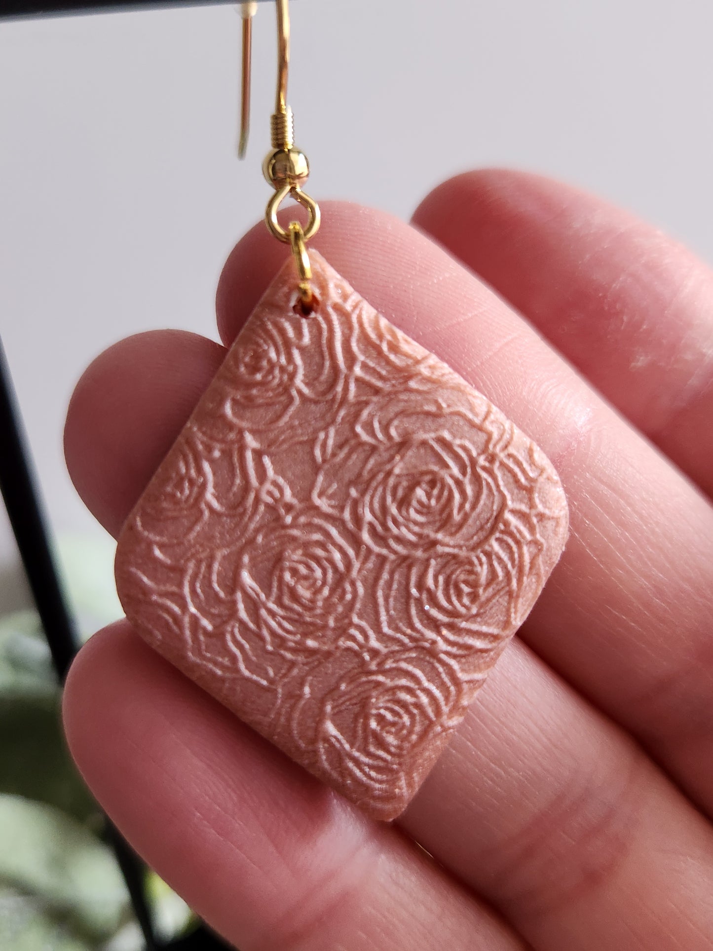 Pink Rose Diamond Dangle Earrings