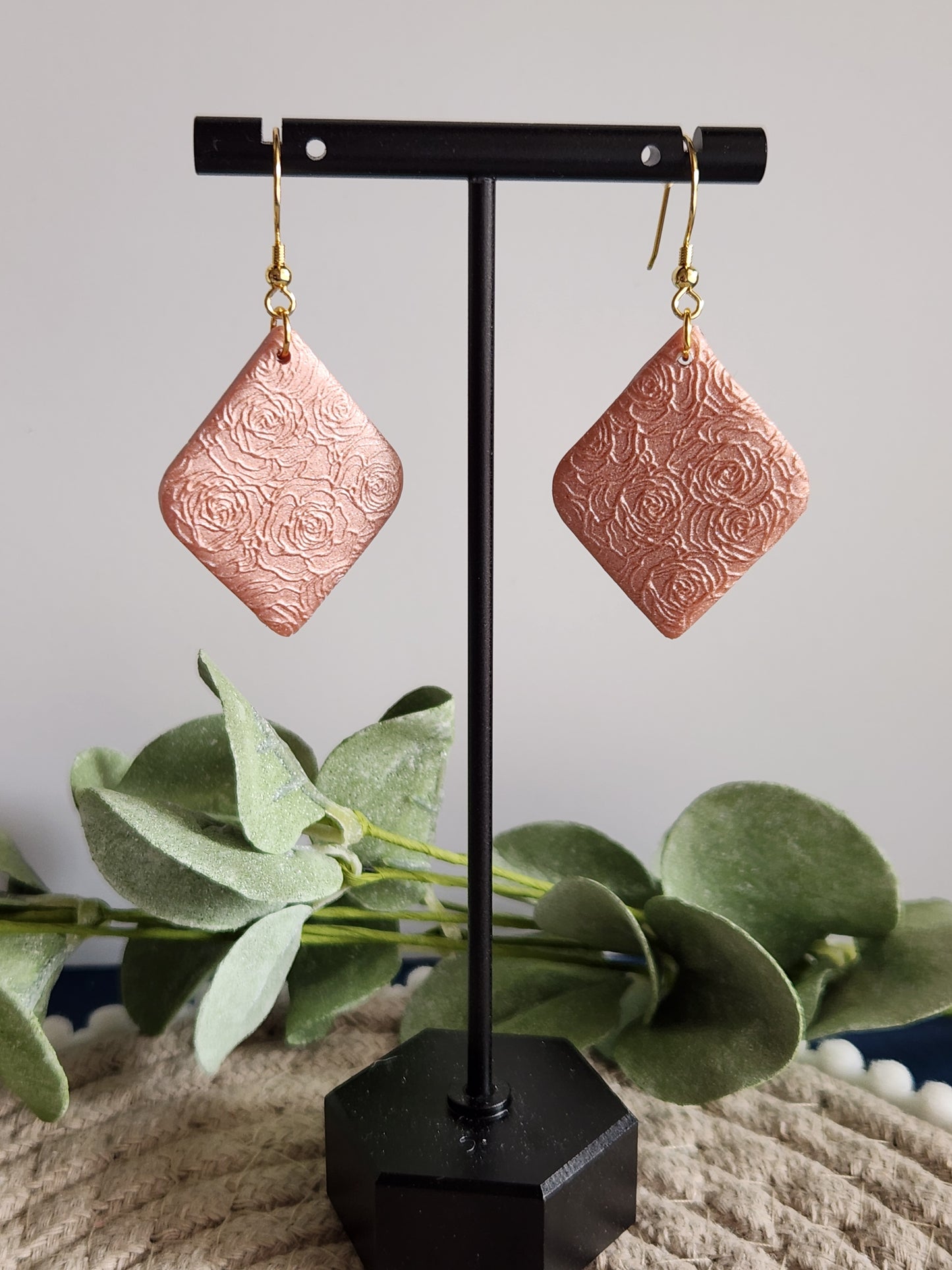 Pink Rose Diamond Dangle Earrings