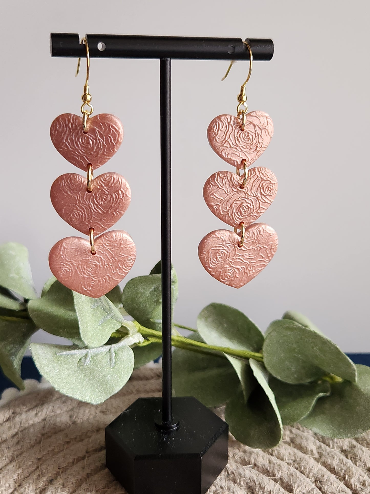 Pink Rose Heart Dangles