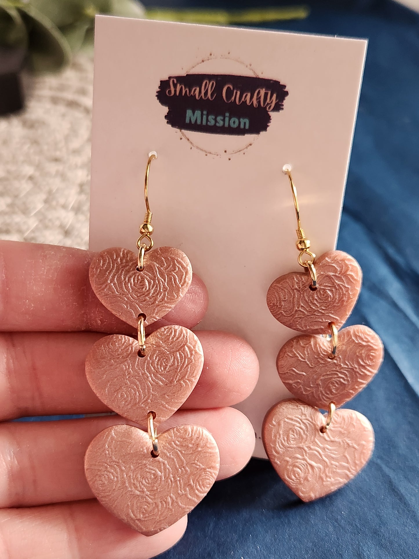 Pink Rose Heart Dangles