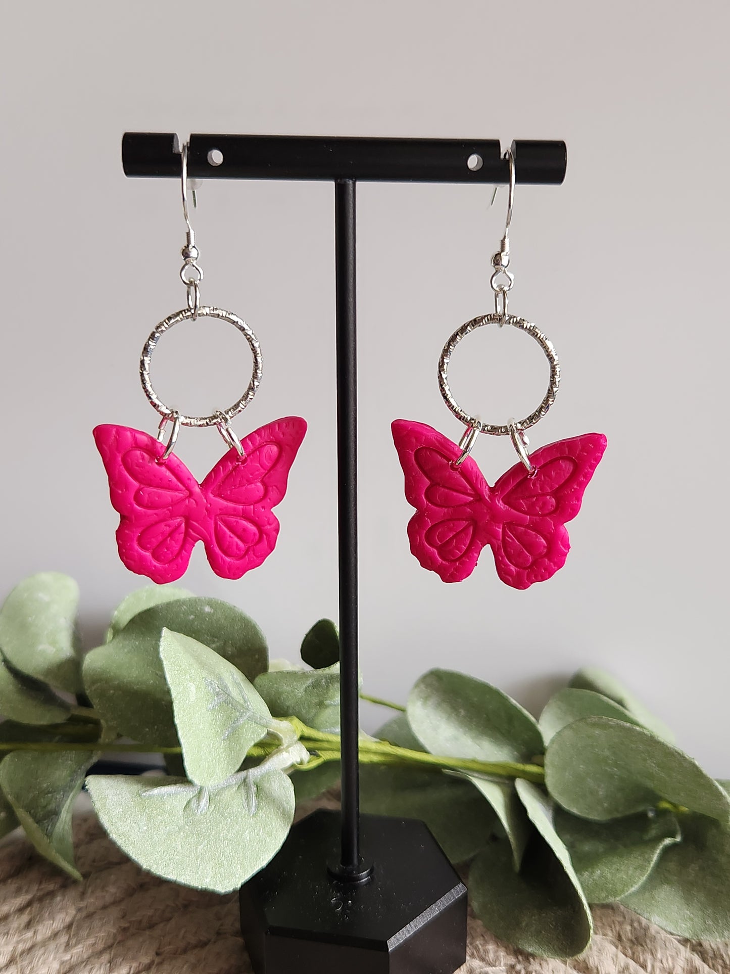 Dark Pink Butterfly Dangles