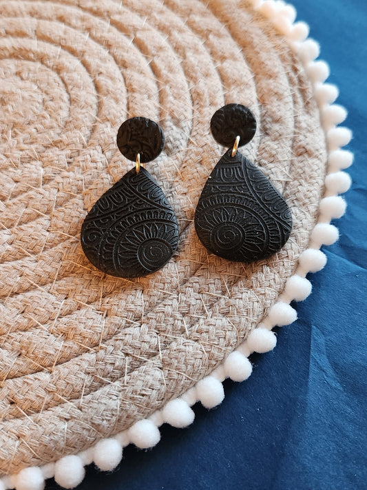 Black Sunflower Teardrop Dangles