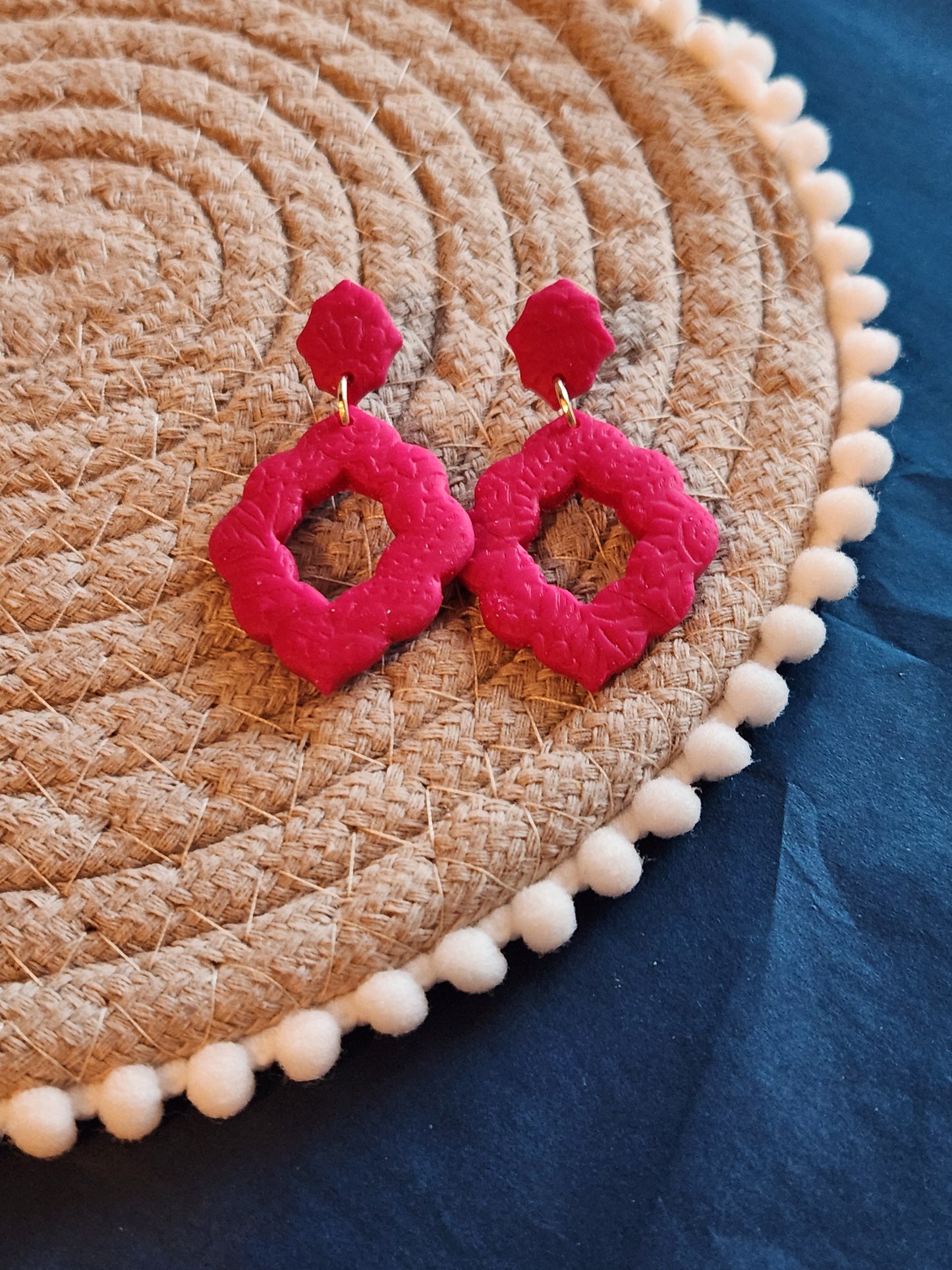 Dark Pink Scalloped Dangle Earrings