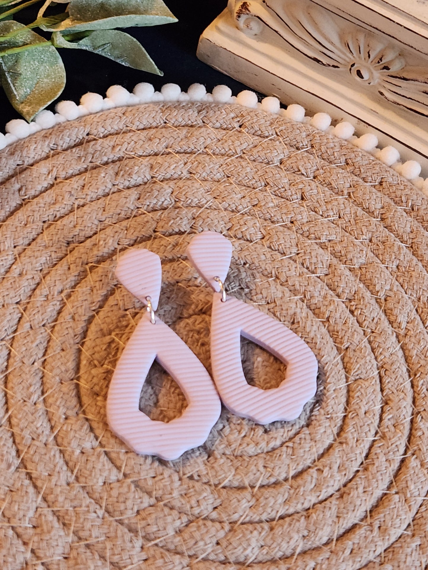 Lavender Striped Teardrop Dangle Earrings