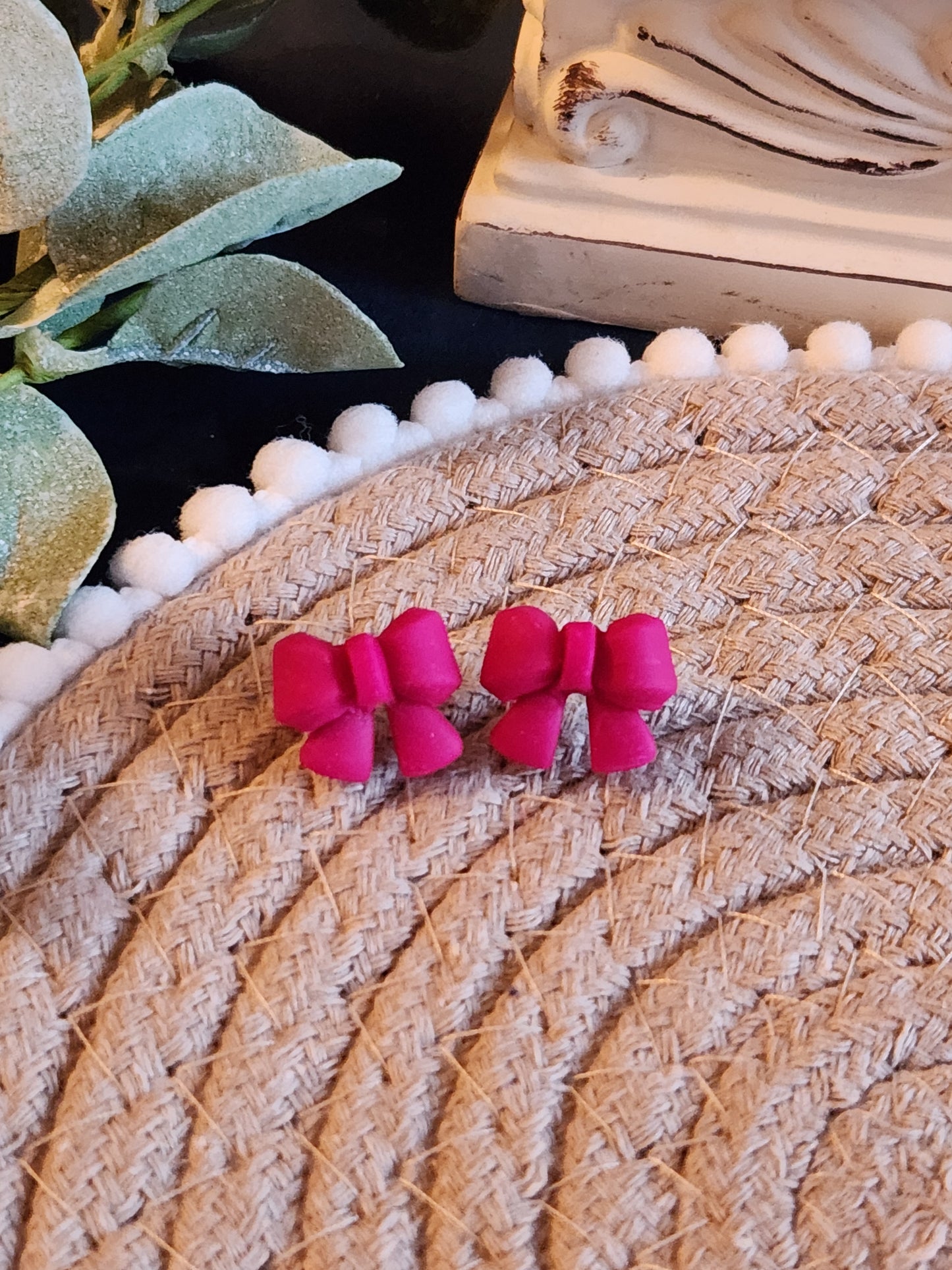 Dark Pink Bow Studs