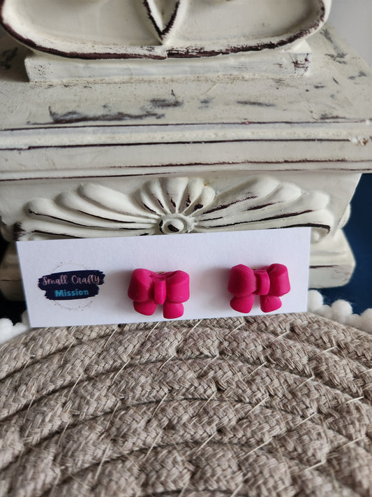 Dark Pink Bow Studs