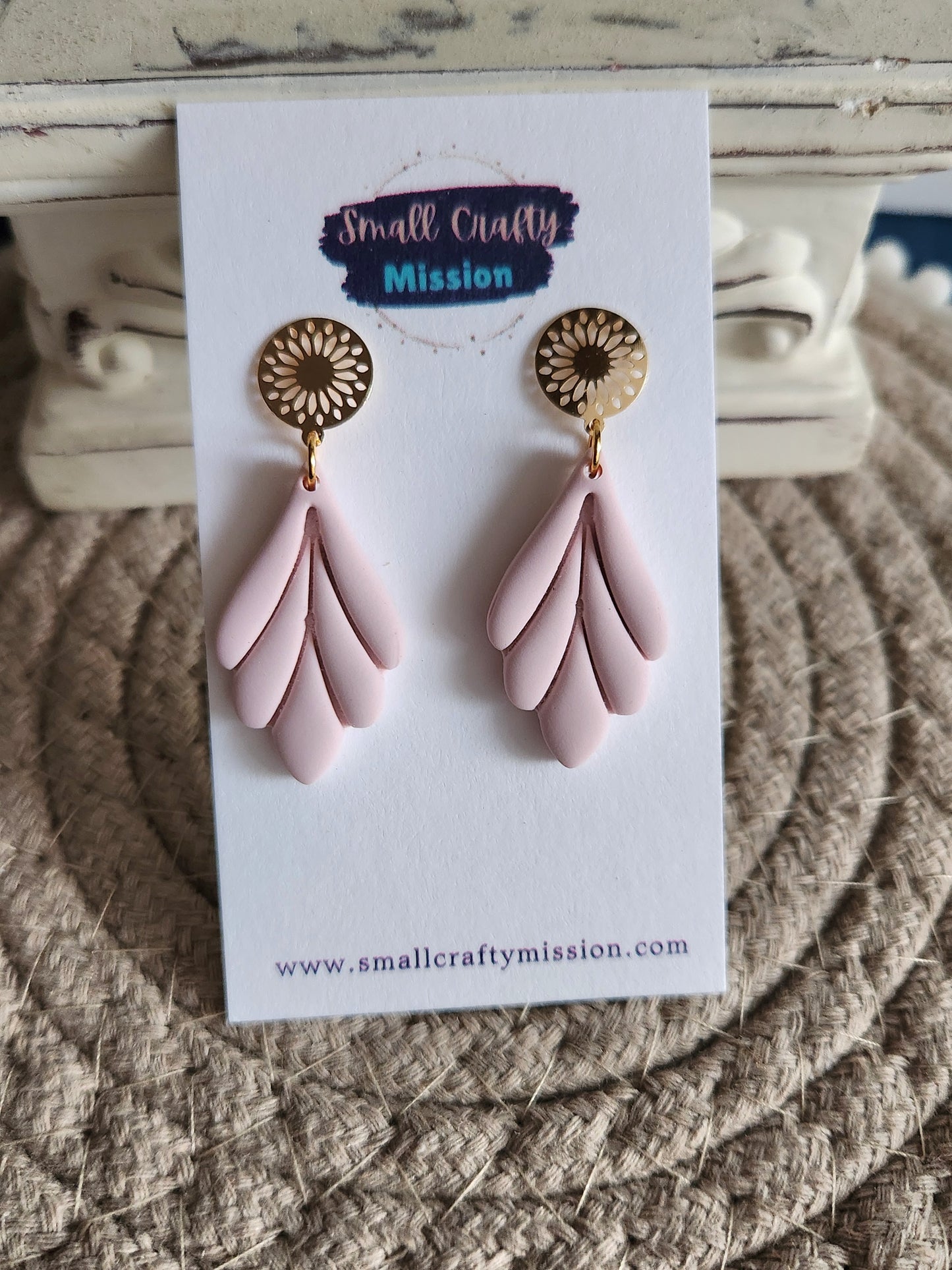 Golden Pink Leaf Dangle Earrings