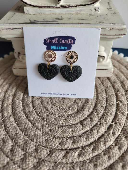 Golden Black Heart Dangles