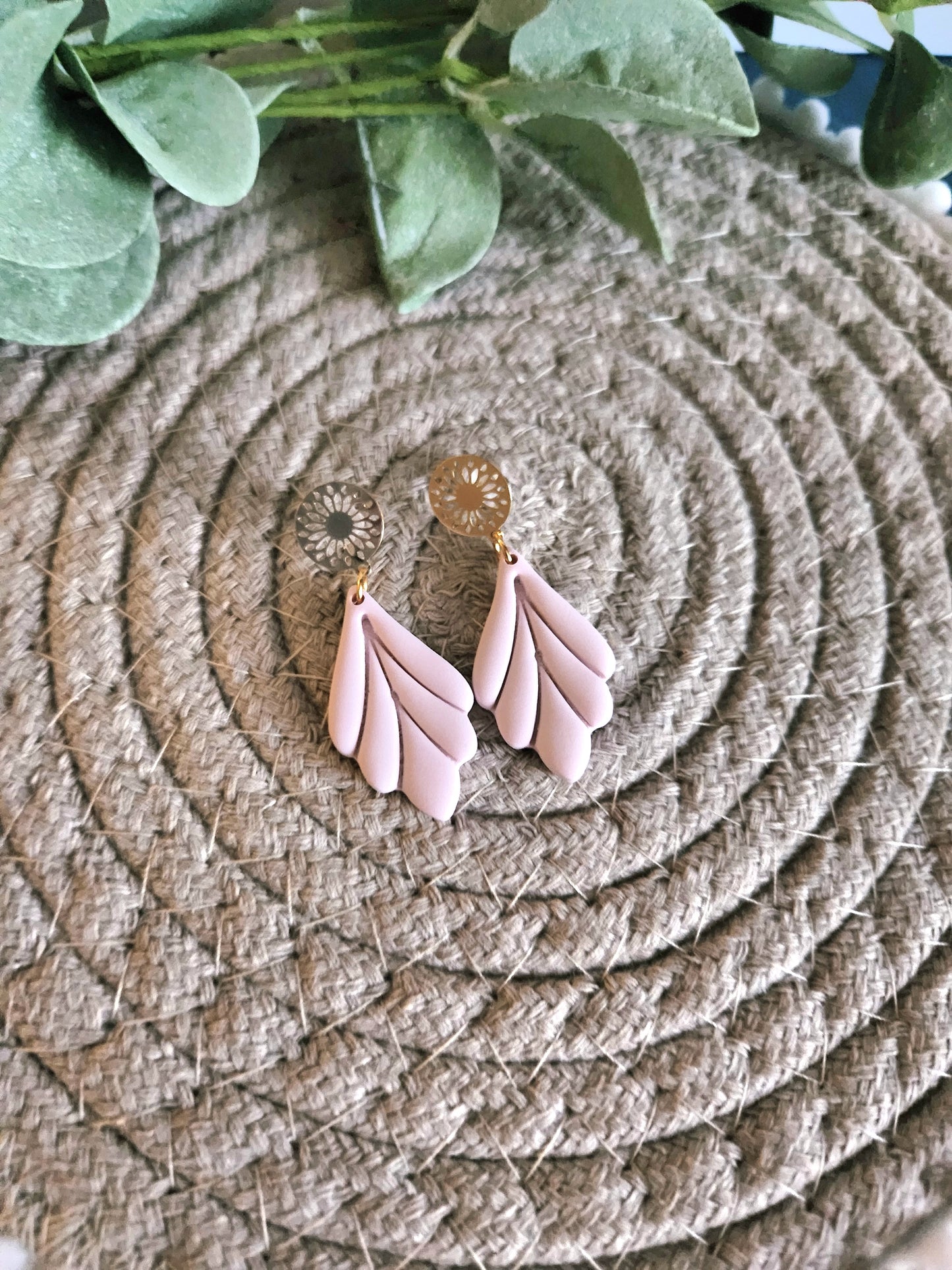 Golden Pink Leaf Dangle Earrings