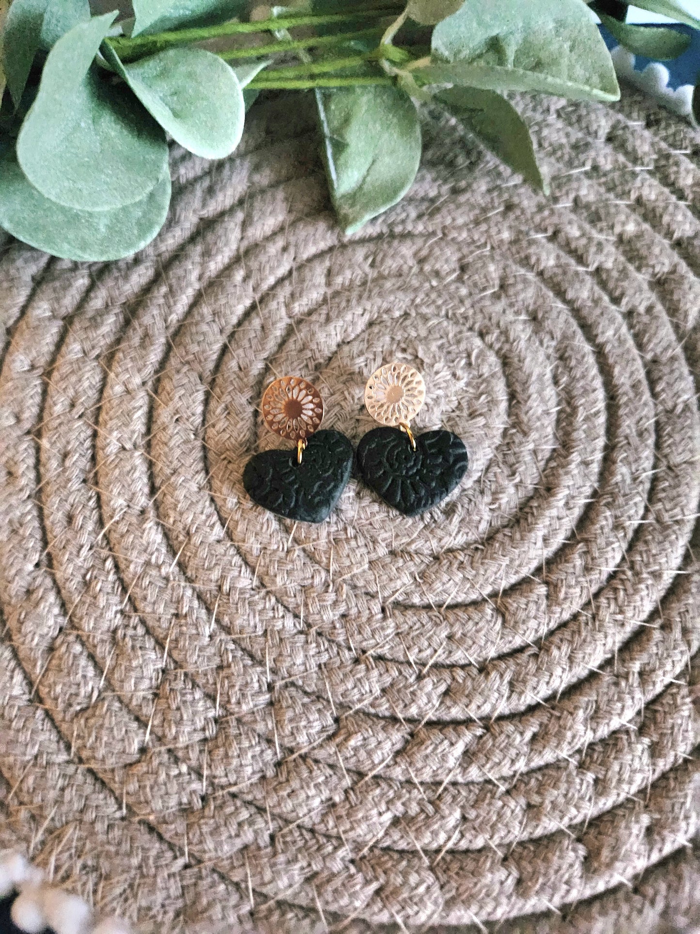 Golden Black Heart Dangles
