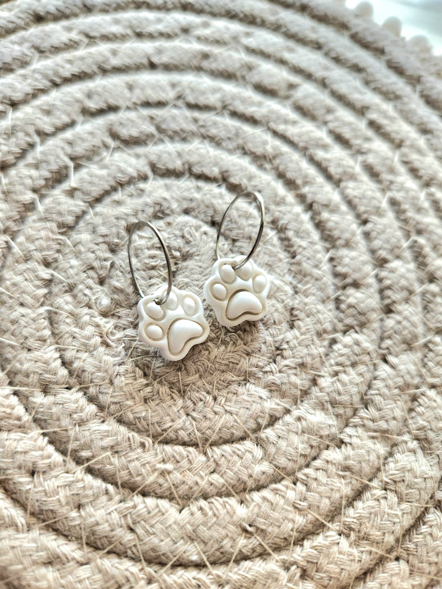 White Paw Print Hoops