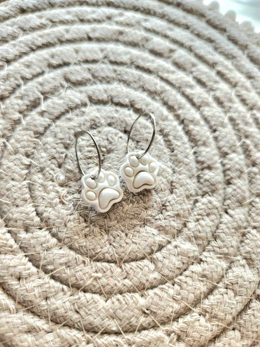 White Paw Print Hoops