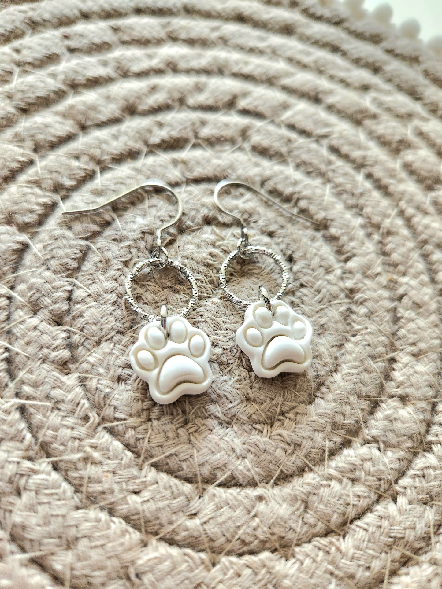 White Paw Print Dangles