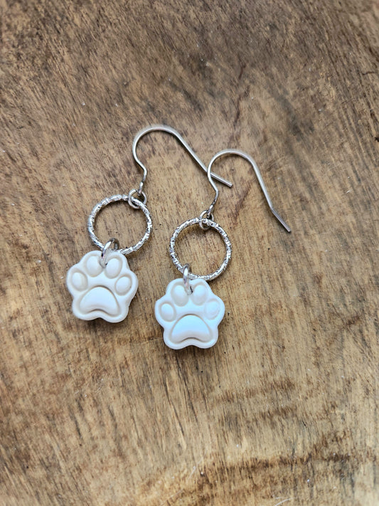 White Paw Print Dangles