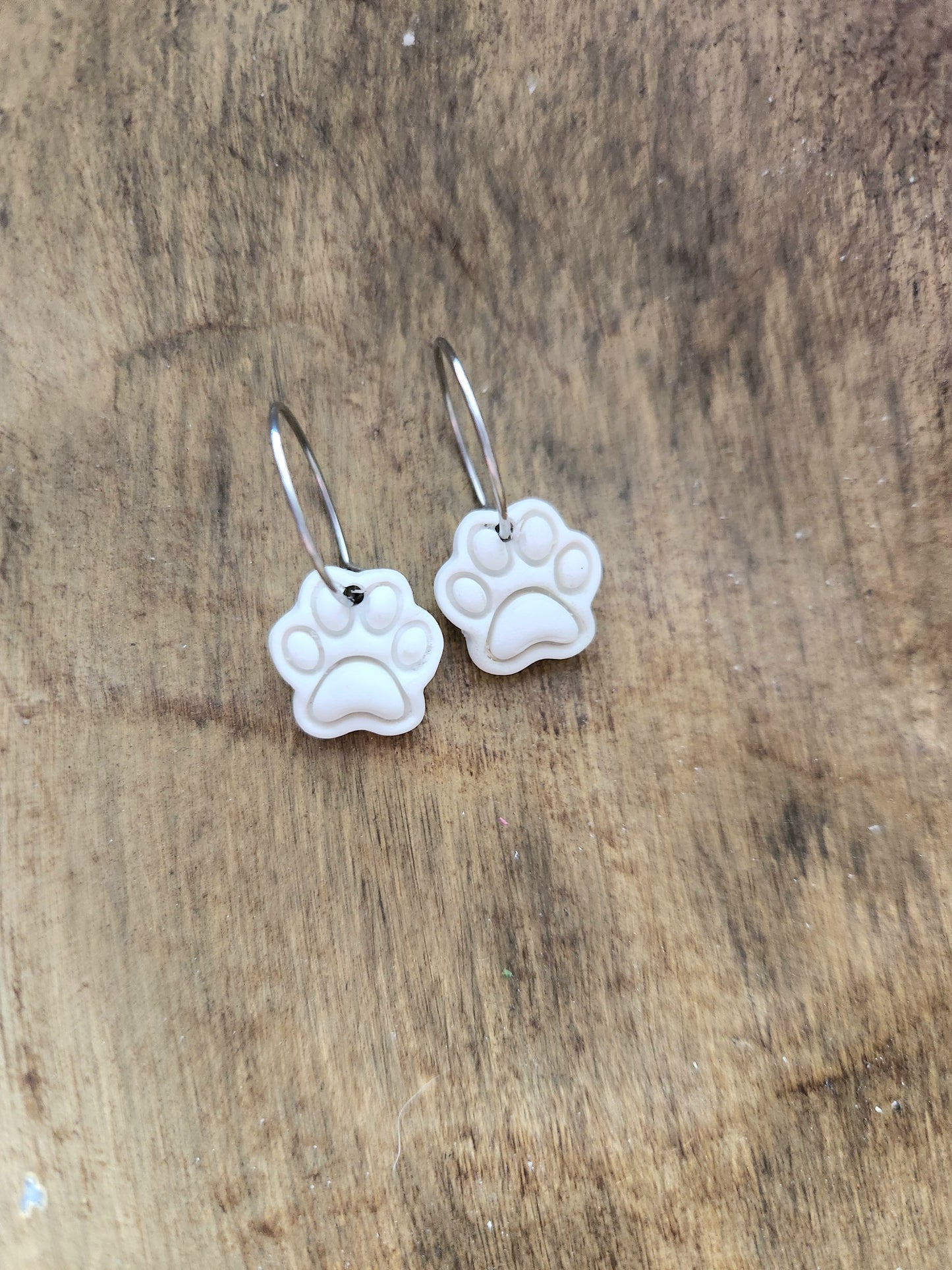 White Paw Print Hoops