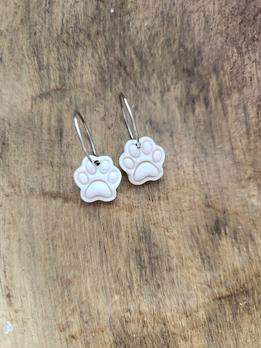 White Paw Print Hoops