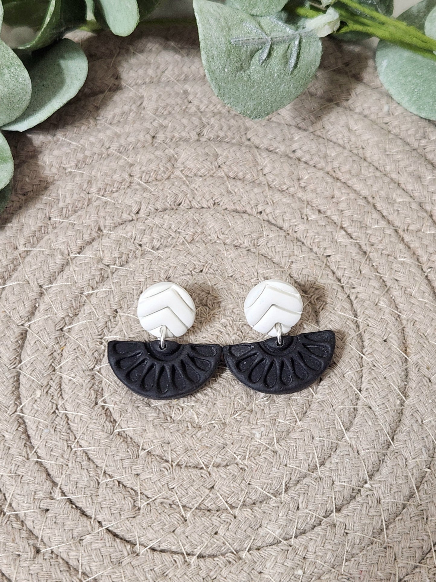 White Chevron Black Semi Circle Dangles