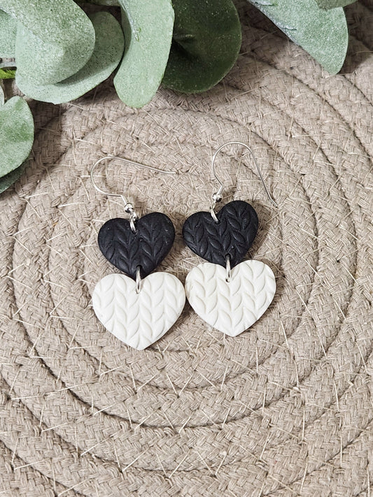 Sweater Textured Double Heart Dangles