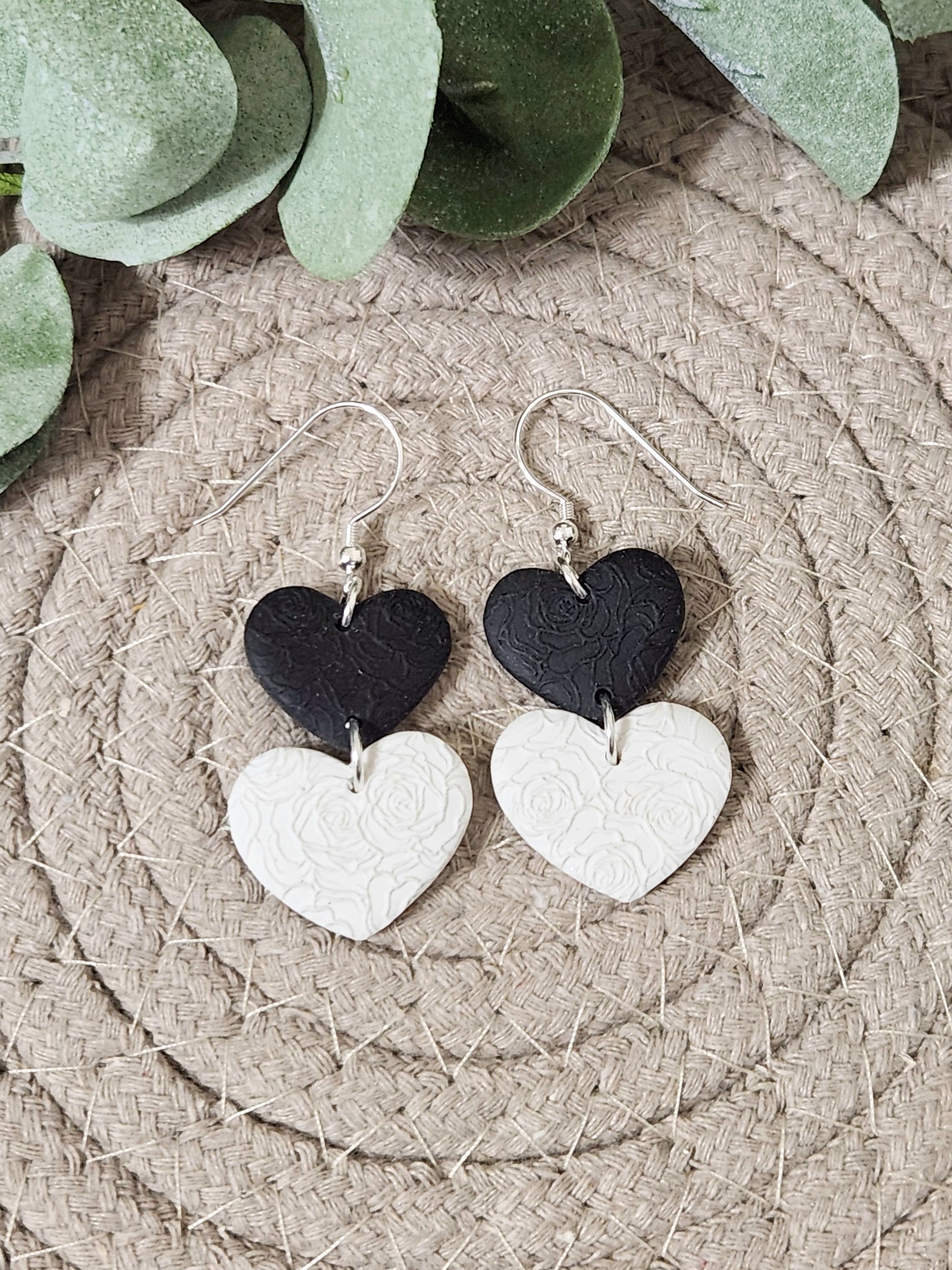 Rose Textured Double Heart Dangles