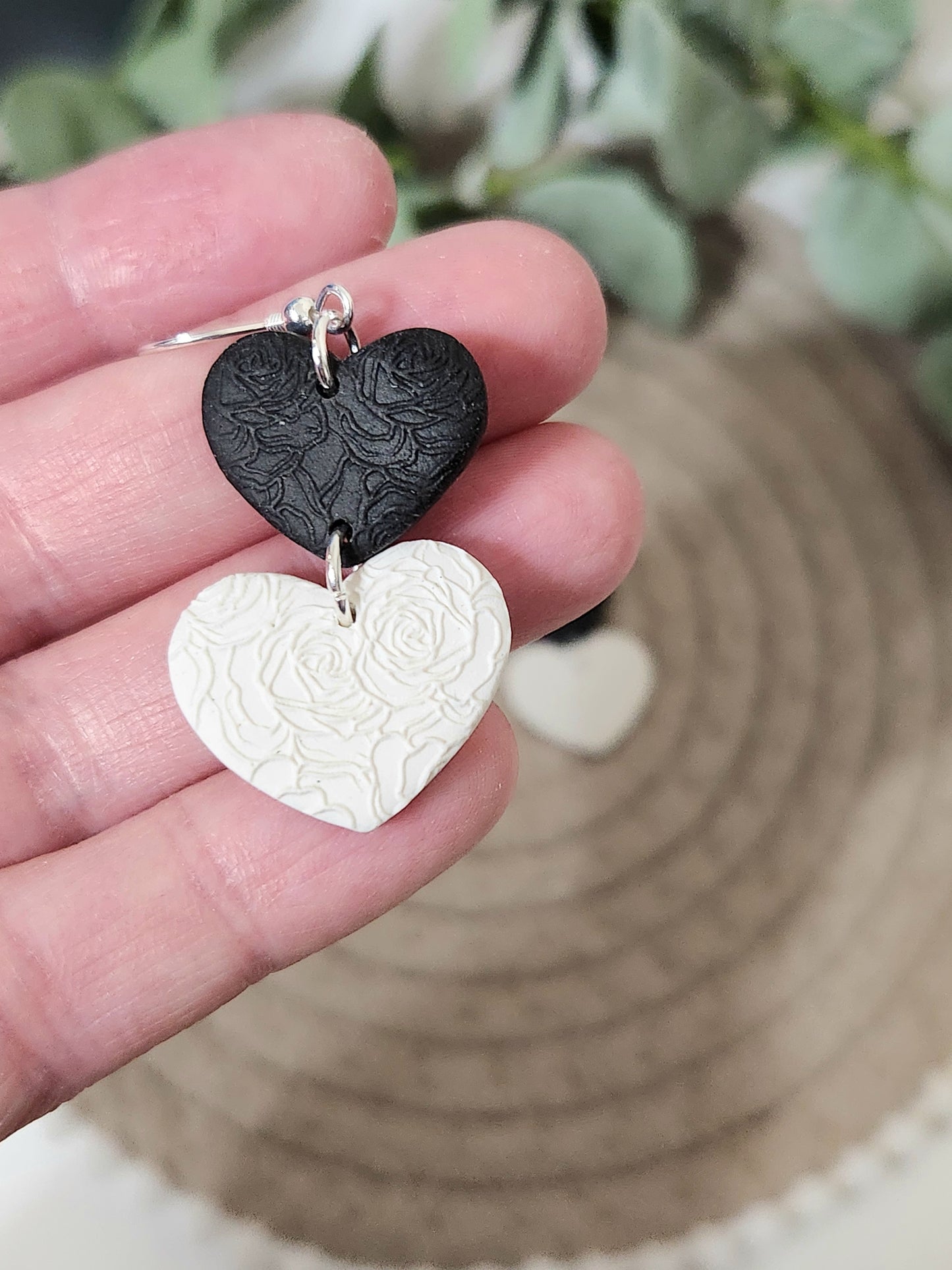 Rose Textured Double Heart Dangles