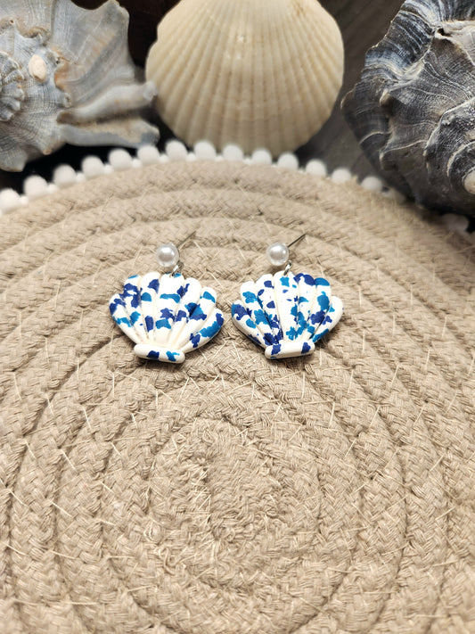 Blue and White Shell Pearl Dangles