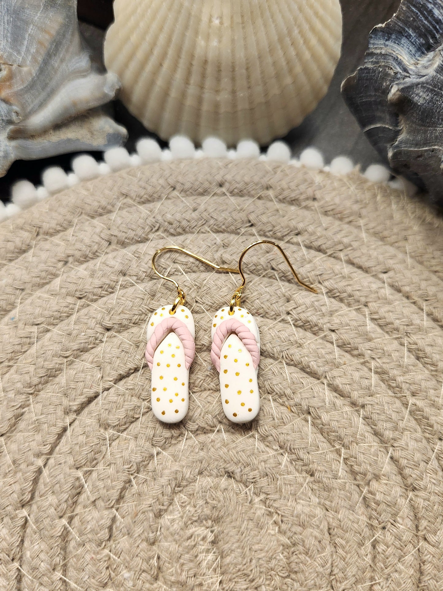 Pink and Gold Polka Dot Flip Flop Dangles