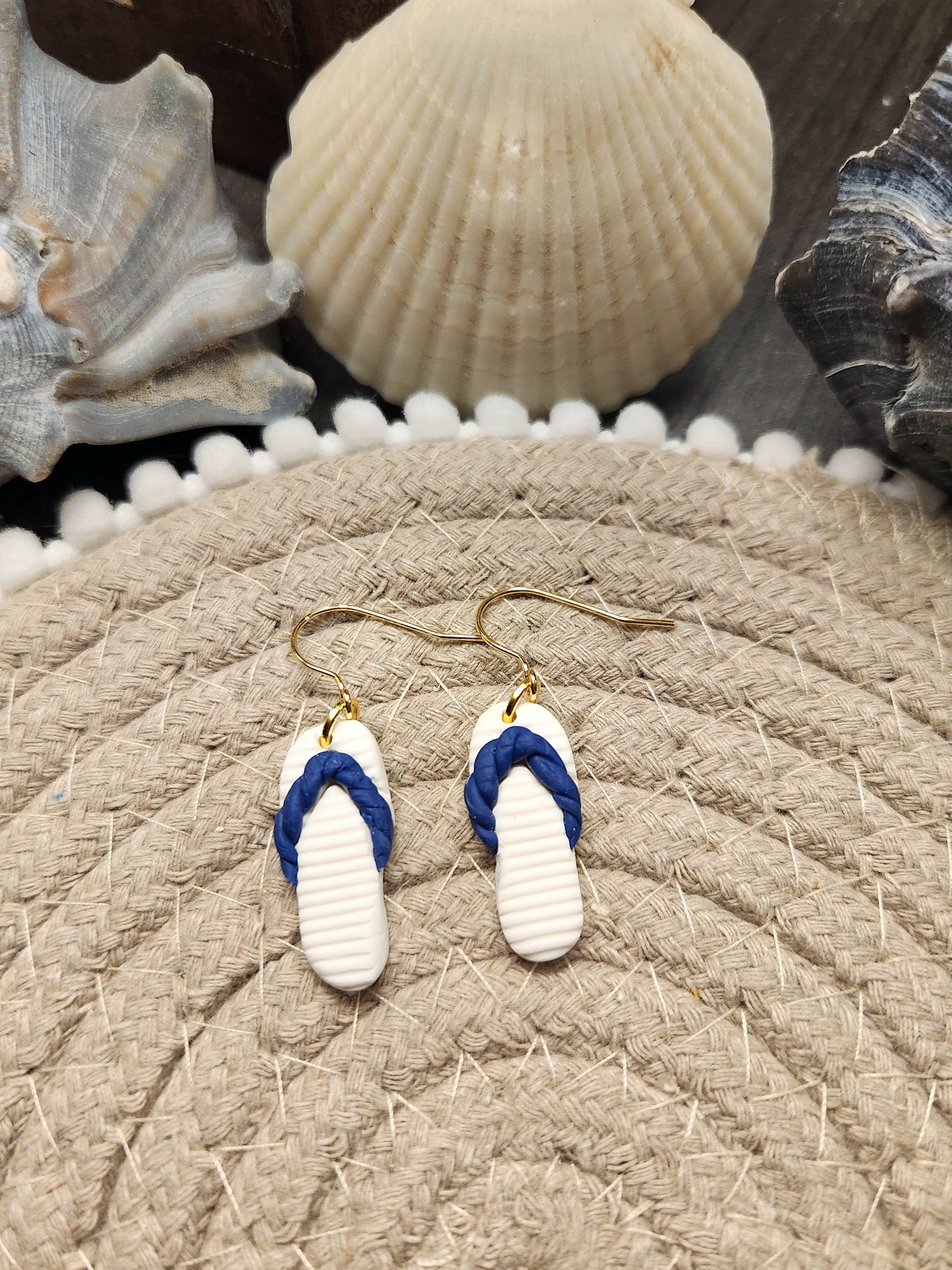White and Navy Flip Flop Dangles