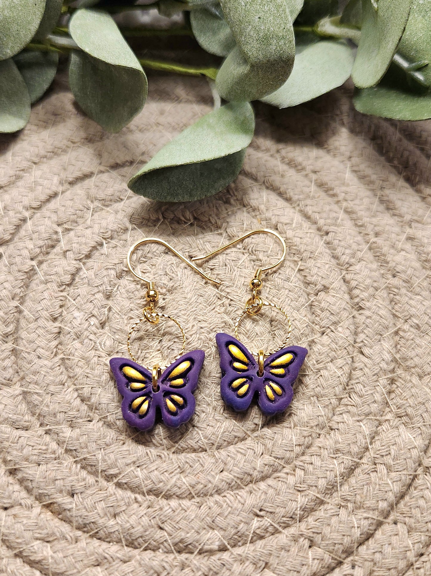 Purple and Gold Butterfly Dangles