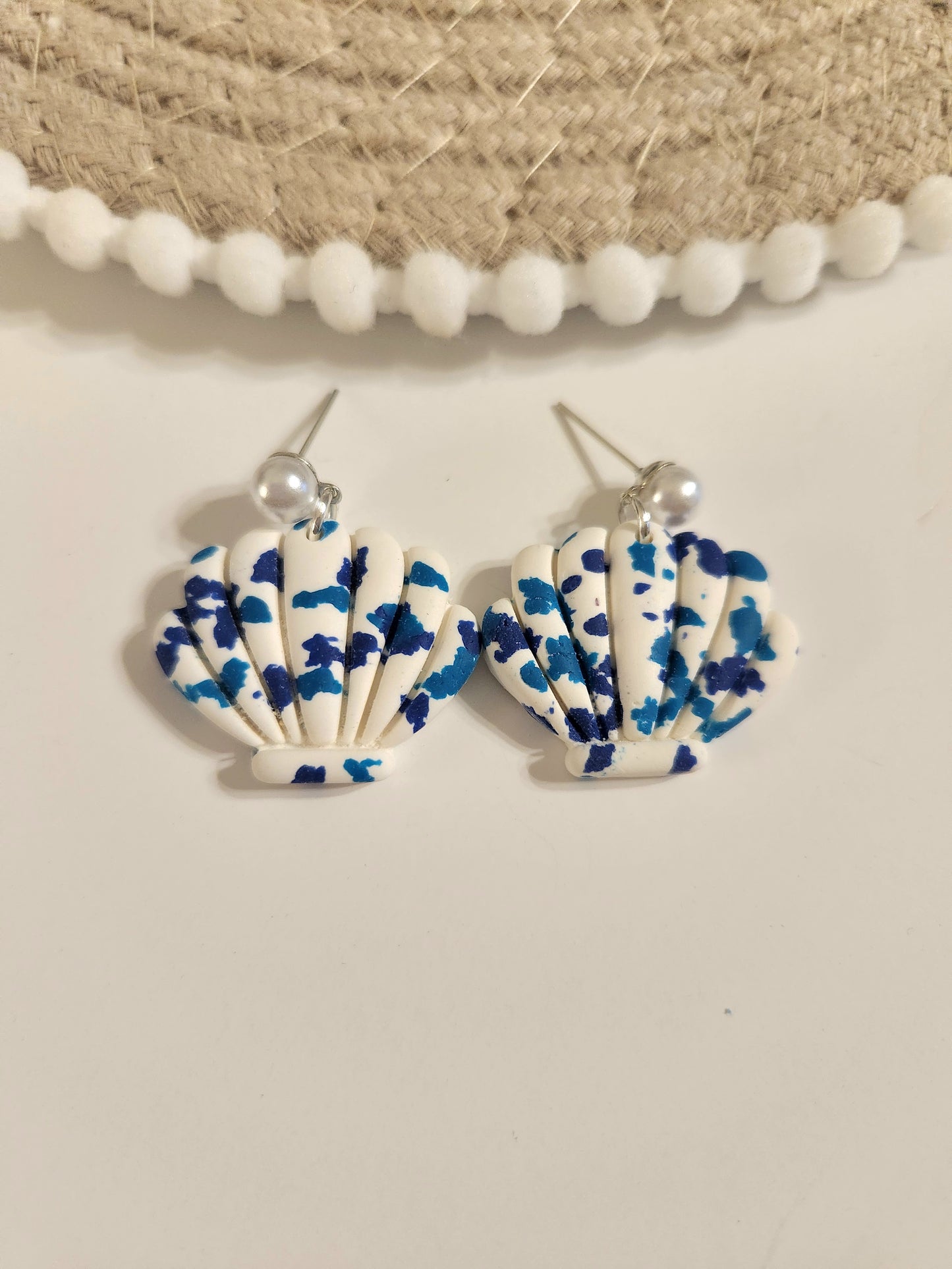 Blue and White Shell Pearl Dangles